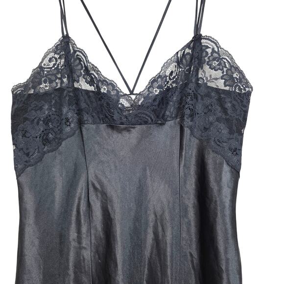 VTG 90s lingerie Now Modern Day LBD Lace Trim Strappy Midi Slip Dress Size Large - Picture 4 of 9